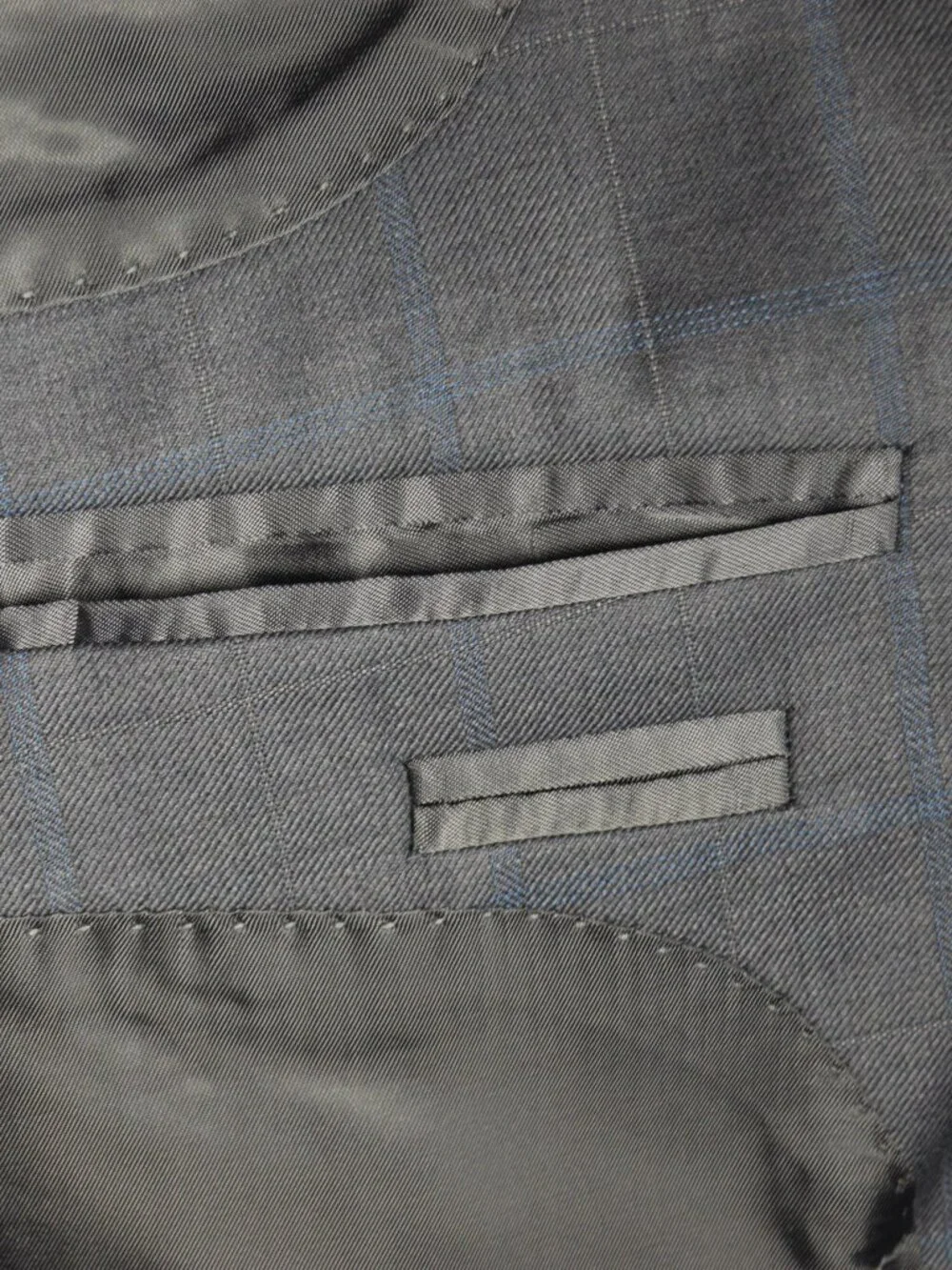 Jos A Bank Signature SHARKSKIN Gray Blue Check Plaid Suit Mens 40 L 34 x 32 WOOL